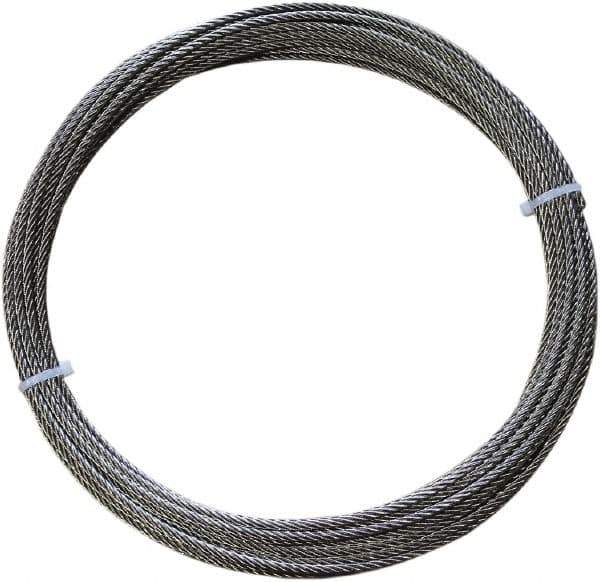 Loos & Co. - 50' Long, 1/4" x 1/4" Diam, Stainless Steel Wire Rope - 6,100 Lb Breaking Strength, 7 x 7 - Eagle Tool & Supply