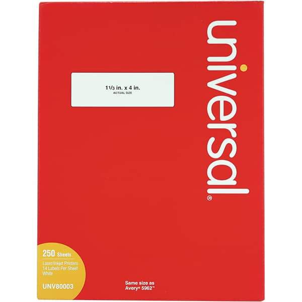 UNIVERSAL - 4" Long, White Paper Laser Label - For Inkjet Printers, Laser Printers - Eagle Tool & Supply