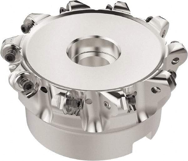 Seco - 89.6mm Cut Diam, 6mm Max Depth, 1-1/2" Arbor Hole, 12 Inserts, RNMU12.. Insert Style, Indexable Copy Face Mill - R220.28 Cutter Style, 8,800 Max RPM, 2 High, Through Coolant, Series R220.28 - Eagle Tool & Supply