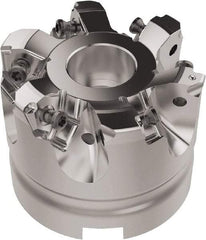 Seco - 63mm Cut Diam, 27mm Arbor Hole, 6.96mm Max Depth of Cut, 92° Indexable Chamfer & Angle Face Mill - 6 Inserts, XNEX080816 Insert, Right Hand Cut, 6 Flutes, Through Coolant, Series R220.79 - Eagle Tool & Supply