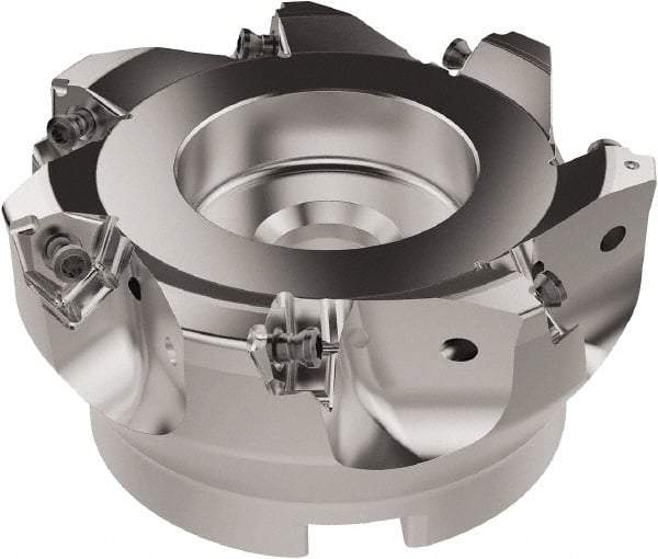Seco - 100mm Cut Diam, 32mm Arbor Hole, 6.96mm Max Depth of Cut, 92° Indexable Chamfer & Angle Face Mill - 7 Inserts, XNEX080816 Insert, Right Hand Cut, 7 Flutes, Through Coolant, Series R220.79 - Eagle Tool & Supply