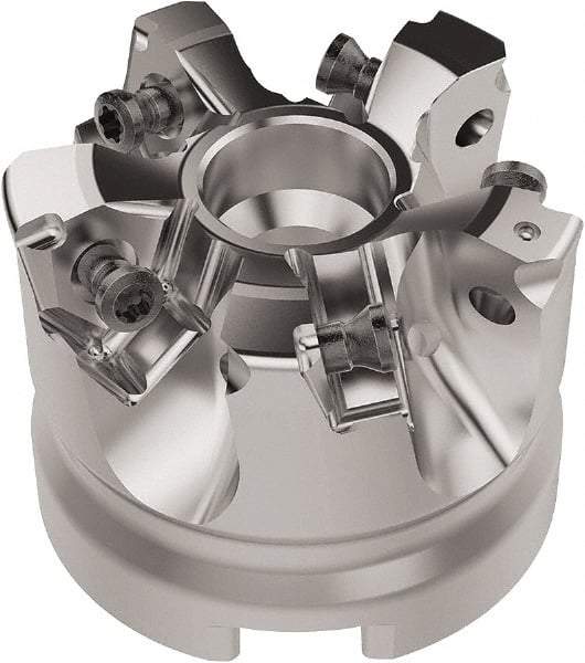 Seco - 50mm Cut Diam, 22mm Arbor Hole, 6.96mm Max Depth of Cut, 92° Indexable Chamfer & Angle Face Mill - 5 Inserts, XNEX080816 Insert, Right Hand Cut, 5 Flutes, Through Coolant, Series R220.79 - Eagle Tool & Supply