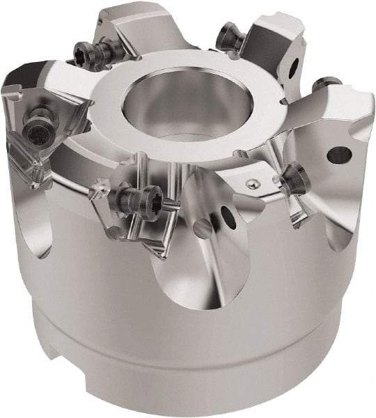 Seco - 2-1/2" Cut Diam, 1" Arbor Hole, 6.96mm Max Depth of Cut, 92° Indexable Chamfer & Angle Face Mill - 6 Inserts, XNEX080816 Insert, Right Hand Cut, 6 Flutes, Through Coolant, Series R220.79 - Eagle Tool & Supply