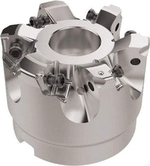 Seco - 2-1/2" Cut Diam, 1" Arbor Hole, 6.96mm Max Depth of Cut, 92° Indexable Chamfer & Angle Face Mill - 6 Inserts, XNEX080816 Insert, Right Hand Cut, 6 Flutes, Through Coolant, Series R220.79 - Eagle Tool & Supply