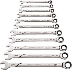 GearWrench - 11 Piece, 1/4" to 3/4", Ratcheting Combination Wrench Set - Inch Measurement Standard, Chrome Finish - Eagle Tool & Supply