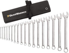 GearWrench - 18 Piece, 1/4" to 1-1/4", 12 Point Combination Wrench Set - Inch Measurement Standard, Chrome Finish, Comes in Roll - Eagle Tool & Supply