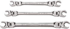 GearWrench - 3 Piece, 9mm to 14mm, Finger Ratcheting Wrench/Flare Nut Wrench Set - Metric Measurement Standard, Chrome Finish - Eagle Tool & Supply