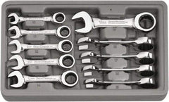 GearWrench - 10 Piece, 10mm to 19mm, 12 Point Ratcheting Combination Wrench Set - Metric Measurement Standard, Chrome Finish, Comes in Plastic Tray - Eagle Tool & Supply