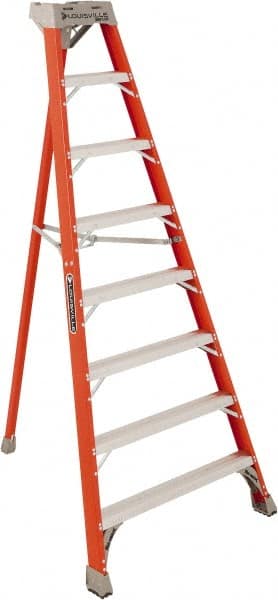Louisville - 7 Steps, 8' High, Type IA Rating, Fiberglass Tripod Step Ladder - Eagle Tool & Supply