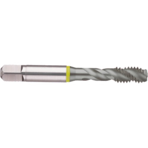 ‎12-28 3 Flute 2B Cobalt Spiral Flute Semi-Bott Yellow Ring Tap-MolyGlide-40 Degree Helix - Eagle Tool & Supply