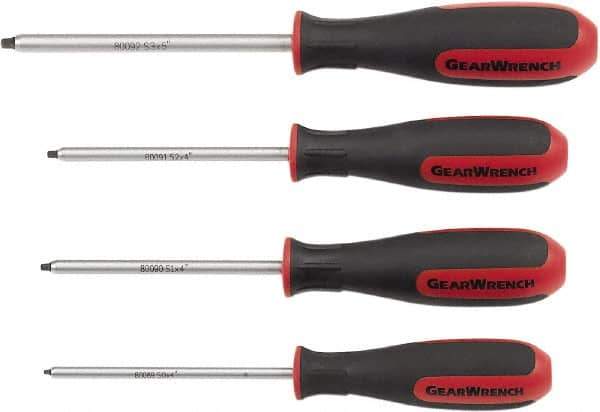 GearWrench - 4 Piece Square Screwdriver Set - Blade Sizes: Length 1-1/2, 2-1/2, 3, 4, 6 & 8 - Eagle Tool & Supply