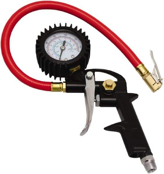 Milton - 0 to 150 psi Dial Easy-Clip Tire Pressure Gauge - 13' Hose Length, 2 psi Resolution - Eagle Tool & Supply