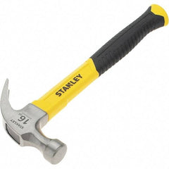 Stanley - 16 oz Head, Straight Rip Claw Hammer - 12.8" OAL, Steel Head, 1.1" Face Diam, Smooth Face, Fiberglass Handle with Grip - Eagle Tool & Supply