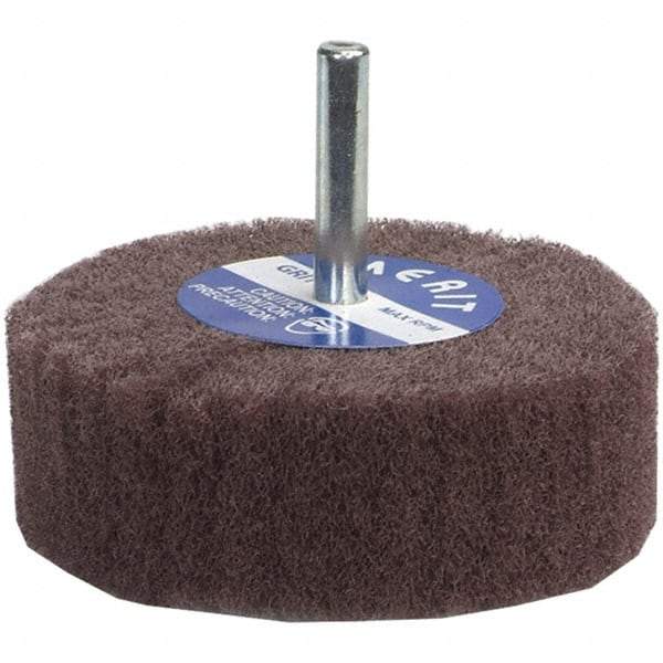 Merit Abrasives - 3" Diam x 1-3/4" Face Width, Very Fine Aluminum Oxide Nonwoven Mounted Flap Wheel - 1/4" Shank Mount, 12,000 Max RPM - Eagle Tool & Supply