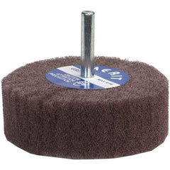 Merit Abrasives - 2" Diam x 1" Face Width, Medium Aluminum Oxide Nonwoven Mounted Flap Wheel - 1/4" Shank Mount, 12,000 Max RPM - Eagle Tool & Supply