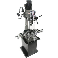 Jet - 1 Phase, 20-1/2" Swing, Geared Head Mill Drill Combination - 32-1/4" Table Length x 9-1/2" Table Width, 20-1/2" Longitudinal Travel, 8-1/4" Cross Travel, 6 Spindle Speeds, 1.5 hp, 115/230 Volts - Eagle Tool & Supply