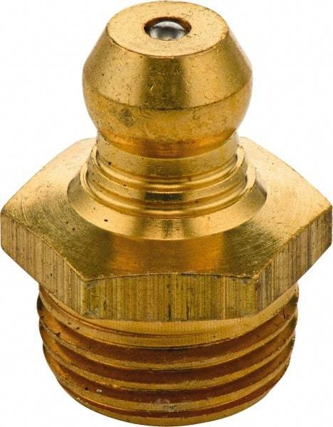 Umeta - Straight Head Angle, 1/8-28 BSPT Brass Standard Grease Fitting - 11mm Hex, 15mm Overall Height, 5.5mm Shank Length - Eagle Tool & Supply