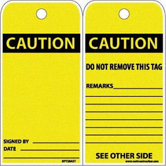 NMC - 6" High x 3" Long, CAUTION, English Safety & Facility Accident Prevention Tag - Tag Header: CAUTION, 2 Sides, White Poly - Eagle Tool & Supply