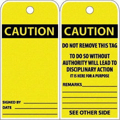 NMC - 6" High x 3" Long, CAUTION, English Safety & Facility Accident Prevention Tag - Tag Header: CAUTION, 2 Sides, White Poly - Eagle Tool & Supply