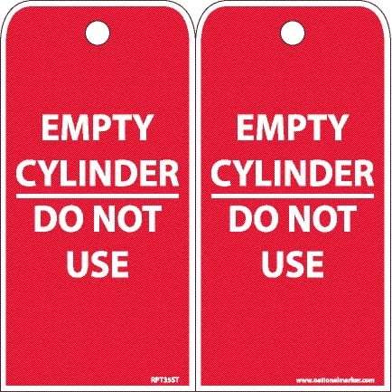 NMC - 4" High x 8" Long, EMPTY CYLINDER-DO NOT USE, English Safety & Facility Accident Prevention Tag - 2 Sides, White Poly - Eagle Tool & Supply