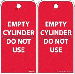 NMC - 4" High x 8" Long, EMPTY CYLINDER-DO NOT USE, English Safety & Facility Accident Prevention Tag - 2 Sides, White Poly - Eagle Tool & Supply