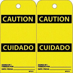 NMC - 6" High x 3" Long, CAUTION, English & Spanish Safety & Facility Accident Prevention Tag - Tag Header: CAUTION, 2 Sides, White Unrippable Vinyl - Eagle Tool & Supply