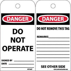 NMC - 6" High x 3" Long, DANGER - DO NOT OPERATE, English Safety & Facility Accident Prevention Tag - Tag Header: Danger, 2 Sides, White Poly - Eagle Tool & Supply