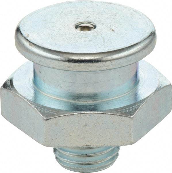 Umeta - Straight Head Angle, M6x1 Metric Steel Button-Head Grease Fitting - 17mm Hex, 17mm Overall Height, 6mm Shank Length, Zinc Plated Finish - Eagle Tool & Supply