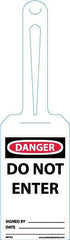 NMC - 11-1/4" High x 3-1/4" Long, DANGER - DO NOT ENTER, English Safety & Facility Tag - Tag Header: Danger, 1 Side, White Unrippable Vinyl - Eagle Tool & Supply