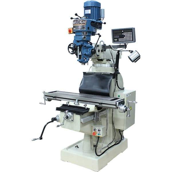 Baileigh - 9" Table Width x 42" Table Length, Step Pulley Control, 1 Phase Knee Milling Machine - R8 Spindle Taper, 3 hp - Eagle Tool & Supply