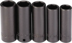 Proto - 5 Piece 1/2" Drive Black Finish Deep Well Socket Set - 6 Points, 17mm to 24mm Range, Metric Measurement Standard - Eagle Tool & Supply