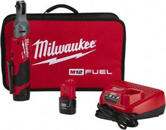 Milwaukee Tool - 1/4" Drive 12 Volt Pistol Grip Cordless Impact Wrench & Ratchet - 250 RPM, 40 Ft/Lb Torque, 2 Lithium-Ion Batteries Included - Eagle Tool & Supply