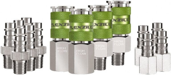 Legacy - 14 Piece 1/4" Body 1/4 NPT 300 psi Steel/Aluminum High Flow Pneumatic Coupling Plug Set - Eagle Tool & Supply