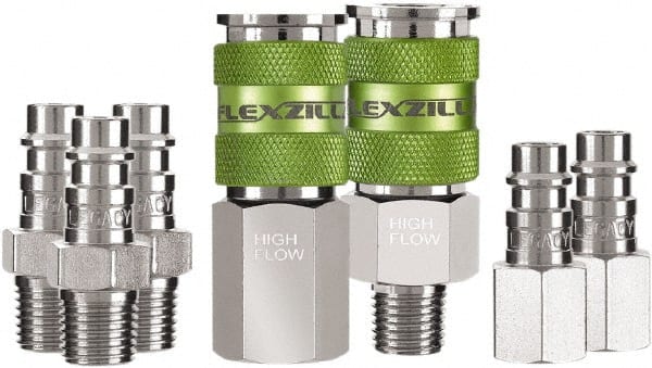 Legacy - 7 Piece 1/4" Body 1/4 NPT 300 psi Steel/Aluminum High Flow Pneumatic Coupling Plug Set - Eagle Tool & Supply