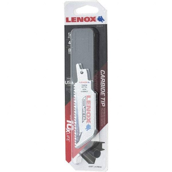 Lenox - 4" Long x 1" Thick, Bi-Metal Reciprocating Saw Blade - Tapered Profile, 8 TPI, Toothed Edge, Tang Shank - Eagle Tool & Supply