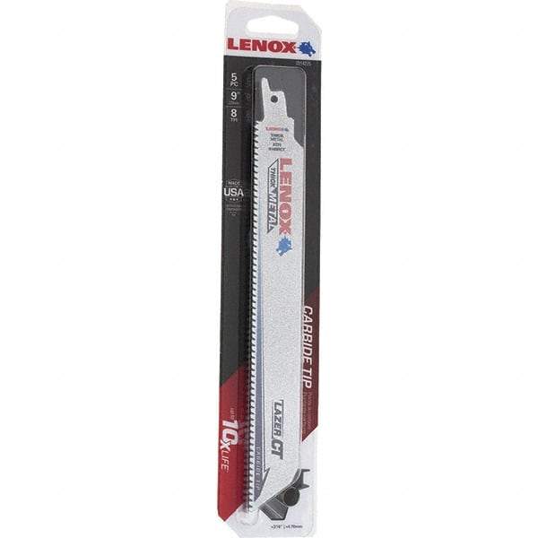 Lenox - 9" Long x 1" Thick, Bi-Metal Reciprocating Saw Blade - Tapered Profile, 8 TPI, Toothed Edge, Tang Shank - Eagle Tool & Supply