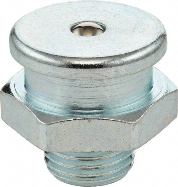 Umeta - Straight Head Angle, 3/8-19 BSPP Steel Button-Head Grease Fitting - 22mm Hex, 21.5mm Overall Height, 8mm Shank Length, Zinc Plated Finish - Eagle Tool & Supply