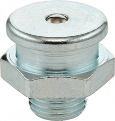 Umeta - Straight Head Angle, 3/8-19 BSPP Steel Button-Head Grease Fitting - 22mm Hex, 21.5mm Overall Height, 8mm Shank Length, Zinc Plated Finish - Eagle Tool & Supply
