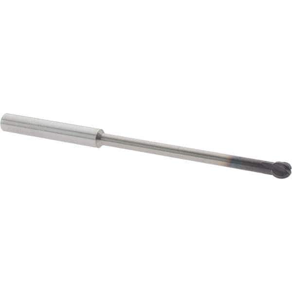 Accupro - 1/4" Diam, 0.213" LOC, 4 Flute Solid Carbide Ball End Mill - nACo Finish, Single End, 4" OAL, 1/4" Shank Diam, Undercutting - Eagle Tool & Supply
