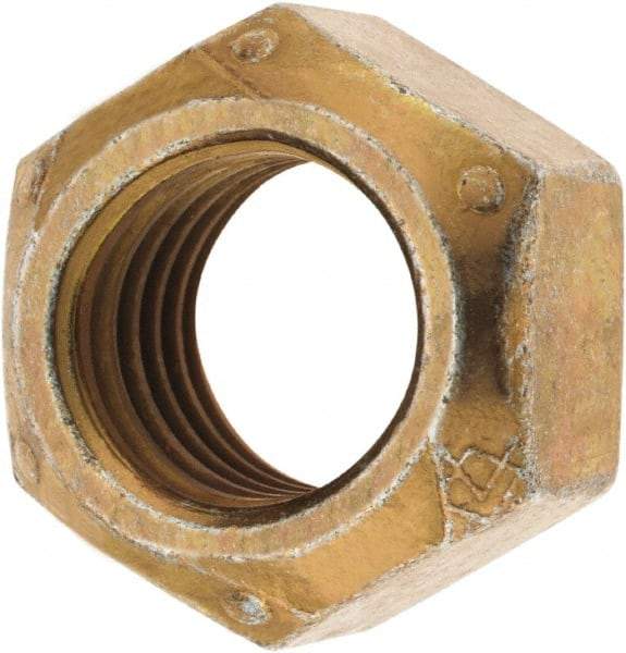 Made in USA - 1-8 Grade C Hex Lock Nut with Distorted Thread - Zinc Yellow with Wax Finish - Eagle Tool & Supply