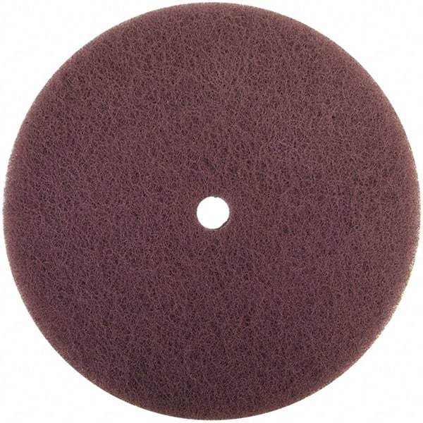 Merit Abrasives - 4-1/2" Medium Grade Aluminum Oxide Deburring Disc - 7/8" Center Hole, Hook & Loop Connection, Maroon, 11,000 Max RPM - Eagle Tool & Supply