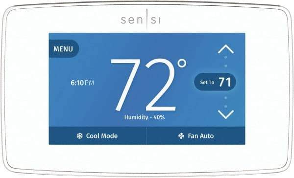 White-Rodgers - 50 to 99°F, 4 Heat, 2 Cool, Touch Screen Programmable Wi-Fi Universal Thermostat - 20 to 30 Volts, 1-1/4" Inside Depth x 1.77" Inside Height x 5-1/4" Inside Width, Horizontal Mount - Eagle Tool & Supply