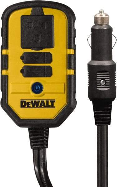 DeWALT - 1 Connection, 13.8 VDC Input, 120 VAC Output, 12 Amp Input Rating, 140 Peak Wattage, Power Inverter - 120 Watt Continuous Output Power - Eagle Tool & Supply