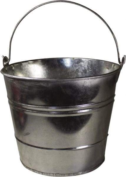 Funnel King - 12 Qt, 10" High, Galvanized Steel Round Silver Single Pail - Handle Included, 11-1/2" Top Diam - Eagle Tool & Supply