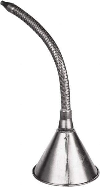 Funnel King - 1 Qt Capacity Galvanized Steel Funnel - 6-3/8" Mouth OD, 7/16" Tip OD, 14" Flexible Spout, Silver - Eagle Tool & Supply