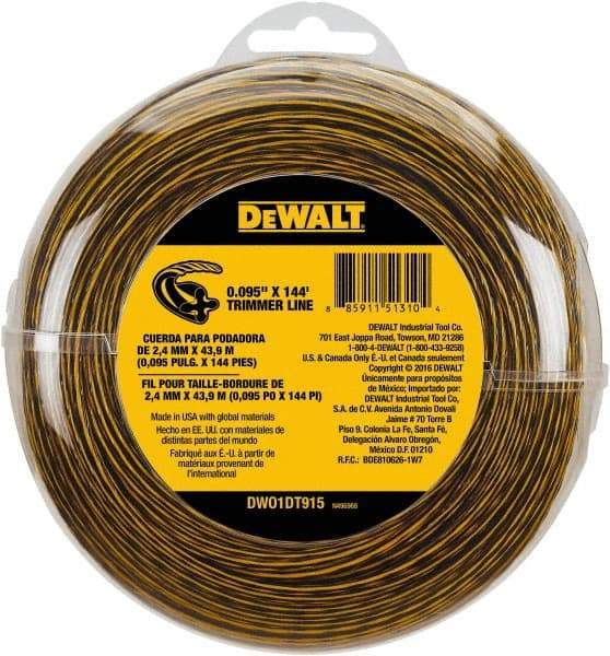 DeWALT - 0.095" Diam, 144' Long String Trimmer Replacment Line - For DCST920B, DCST920P1, DCST970X1, DCST990B, DCST990H1, DCST990M1 - Eagle Tool & Supply