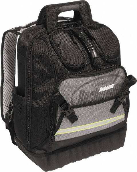 Bucket Boss - 24 Pocket Black, Yellow & Gray Ballistic Polyester Tool Bag - 14" Wide x 10" Deep x 18" High - Eagle Tool & Supply