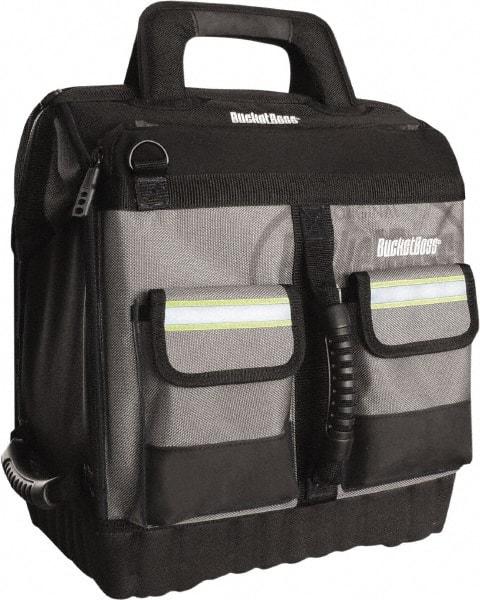 Bucket Boss - 16 Pocket Black, Yellow & Gray Ballistic Polyester Tool Bag - 14" Wide x 11" Deep x 14" High - Eagle Tool & Supply