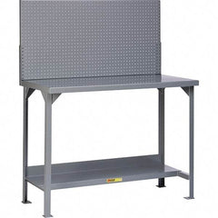 Little Giant - 48 Wide x 30" Deep x 60" High, 12 Gauge Steel Heavy-Duty Workbench with Pegboard Panel - Fixed Legs, Gray - Eagle Tool & Supply