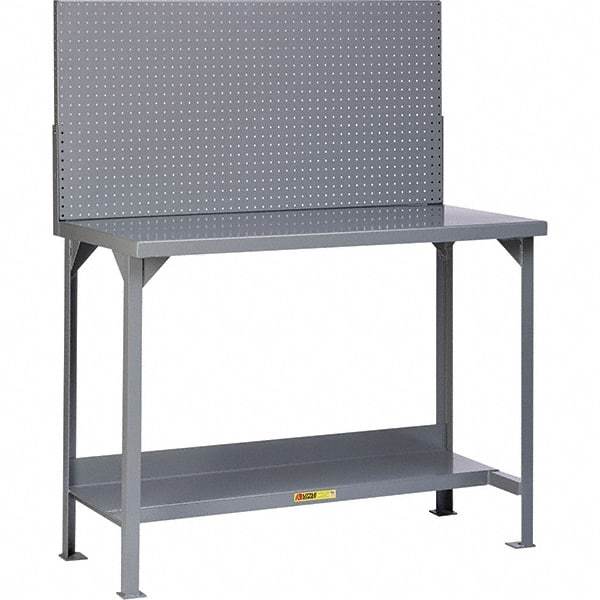 Little Giant - 72 Wide x 30" Deep x 60" High, 12 Gauge Steel Heavy-Duty Workbench with Pegboard Panel - Fixed Legs, Gray - Eagle Tool & Supply